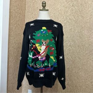 VTG 80s Retro Chunky Knit Christmas Teddy Bear Holiday Sweater